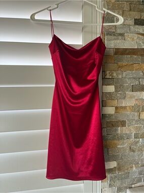 Windsor Red Satin Cowl Neck Mini Dress